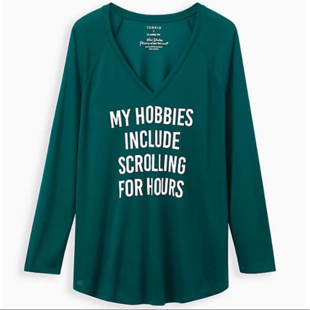 Torrid Teal Women's V-Neck Graphic Long Sleeve‎ Tee Size 1